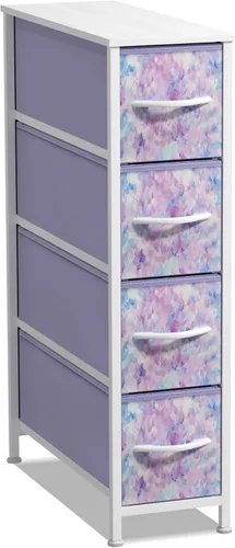 Sorbus Cómoda Estrecha para Niños con 4 Cajones - Cajonera de Almacenamiento Vertical Delgada con Marco de Acero, Superficie de Madera y Tinte