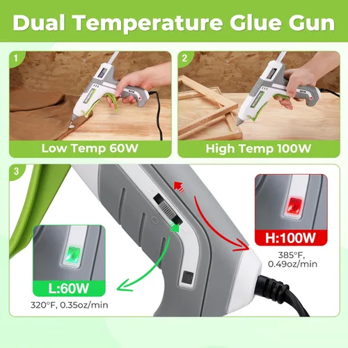 Miniatura 4 de WORKPRO Pistola de pegamento caliente tamaño completo – Juego de pistola de pegamento de doble temperatura de 60/100 W con 10 barras de pegamento