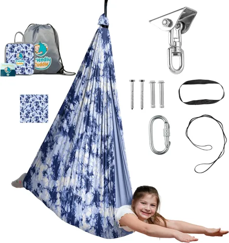 Miniatura 26 de Columpio sensorial de interior para niños o exterior – Soporta 300 libras, doble capa y giro de 360°, columpio hamaca de terapia de compresión