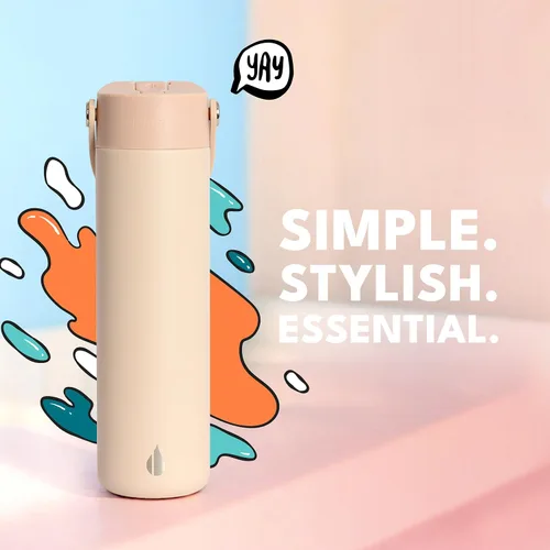 Miniatura 7 de Elemental Botella de agua aislada de 24 onzas con popote, botellas de agua con núcleo de acero inoxidable 100% a prueba de fugas para viajes, Beige
