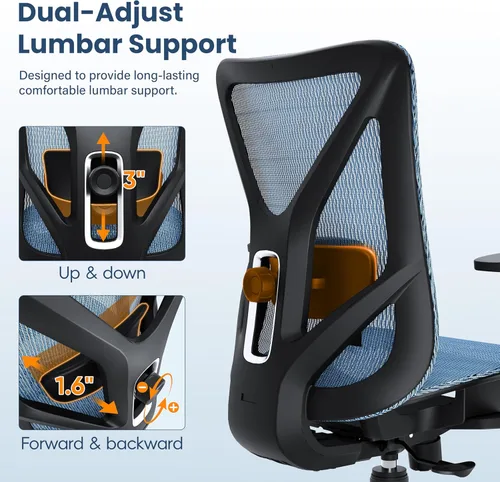 Miniatura 4 de Silla de oficina ergonómica, sillas de escritorio de malla para computadora con soporte lumbar ajustable, reposabrazos 3D, función de inclinación