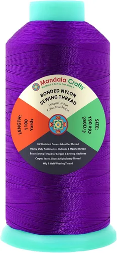 Miniatura 123 de Mandala Crafts - Hilo de nailon para coser cuero, tapicería, mezclilla y para trenzar el pelo; resistente, 1500 yardas, tamaño 69 T70 Marrón