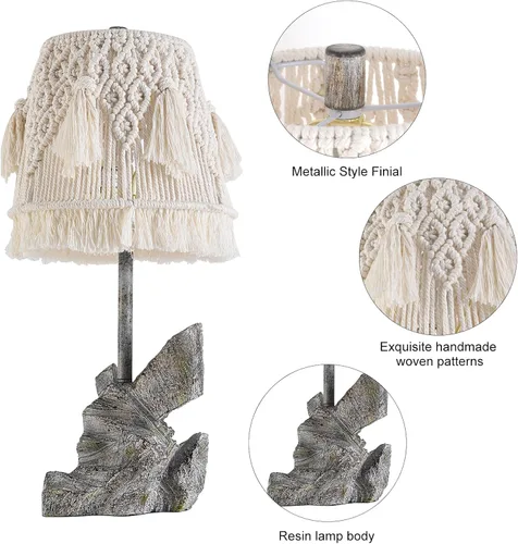 Miniatura 2 de Lámpara de escritorio retro de 24 pulgadas de alto con pantalla de macramé de cuerda de algodón bohemia y base de resina hecha a mano, lámpara
