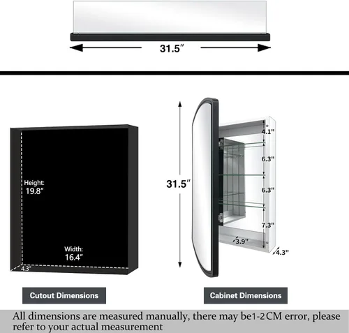 Miniatura 3 de Arqueado 16 pulgadas de ancho x 26 pulgadas de alto gabinete de aluminio de una sola puerta para baño con espejo, empotrado o montaje en superficie