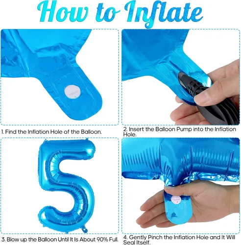 Miniatura 7 de Globo azul del número 5 de 40 pulgadas, globos grandes de aluminio con helio, globos gigantes de Mylar número 5 para decoración de fiesta