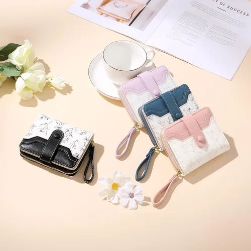Miniatura 6 de GAEKEAO Cartera para mujer delgada y fina con bloqueo RFID, de cuero con flores, tarjetero plegable, cartera larga para damas con bolsillo
