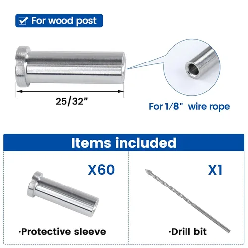 Miniatura 2 de Muzata Juego de 50 fundas protectoras de acero inoxidable T316, kit de barandilla de cable, funda protectora para cables de 1/8 pulgadas, postes