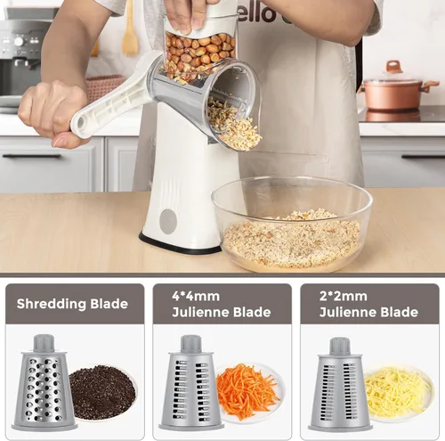 Miniatura 3 de X Home Rallador de queso giratorio 5 en 1 para cocina, rallador de manivela mejorado con base de succión más fuerte y cuchillas de tambor Blanco 5