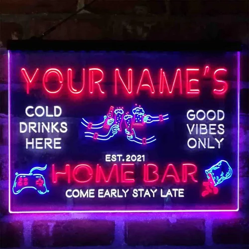 Miniatura 13 de Letrero de luz de neón LED tricolor para fiesta de cerveza, bar, personalizable, nombre, fecha, texto y cita, fuente verde y rojo y amarillo, 13 x