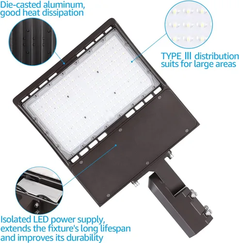 Miniatura 9 de LEONLITE Luz LED de estacionamiento de 150 W, soporte de brazo ajustable, 20,250 lm UL y DLC, 1-10 V regulable, luz de poste de caja de zapatos