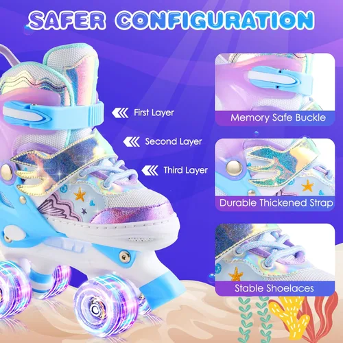 Miniatura 5 de Kids Roller Skates with 6 Protection Pads, Adjustable Size Girl Roller Skates for Kids Beginner, Toddlers Roller Skate with 8 Light Up