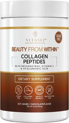Polvo de péptidos de colágeno hidrolizados con vitamina C, resveratrol y stevia, vitaminas para el cabello, la piel y las uñas para mujeres y