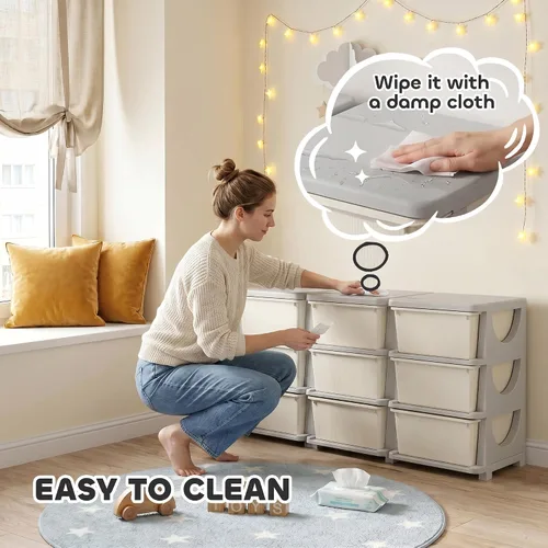 Miniatura 6 de Qaba Unidad de almacenamiento de 3 niveles para niños, organizadores de juguetes y almacenamiento con 9 cajones para dormitorio de niños, guardería
