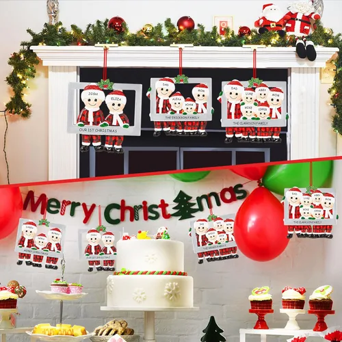 Miniatura 4 de Adorno de Navidad personalizado 2025, adorno para árbol de Navidad, marco personalizado de familia feliz hecho de cerámica, colgante con nombre