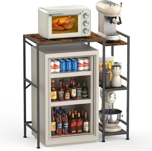HAITRAL Mini soporte para refrigerador con almacenamiento, armario pequeño para refrigerador con estantes ajustables, soporte para microondas, barra