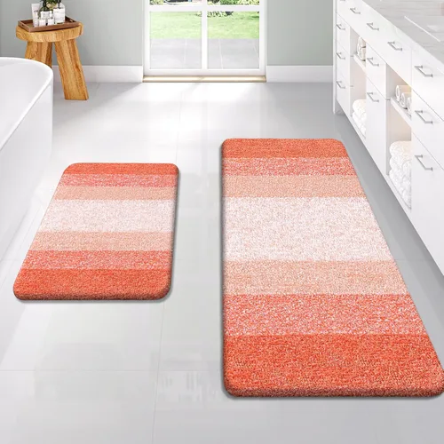 Miniatura 52 de OLANLY Juego de 2 alfombras de baño de microfibra suave y absorbente, antideslizantes, se pueden lavar y secar a máquina, alfombras de baño peludas