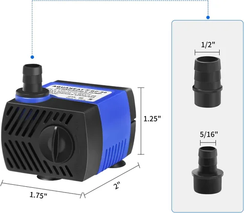 Miniatura 2 de AQUANEAT Paquete de 2 bombas de fuente pequeñas, bomba de agua sumergible de 80 GPH para acuario, fuente de agua al aire libre, hidroponía, estanque
