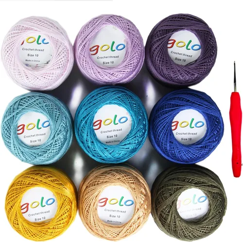 Miniatura 24 de Golo - Bolas de hilo para crochet de algodón tamaño 10, color algodón para crochet D-Fresa D078-fresa