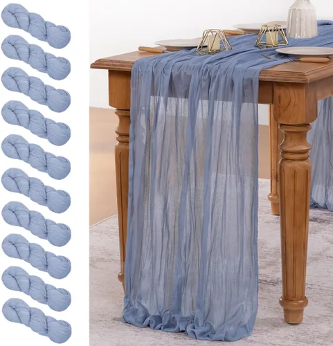 Miniatura 13 de MLMW Paquete de 6 Caminos de Mesa de Estopilla Azul Polvoriento para Revelación de Género Boho Gasa Rústica de Tela de Queso Camino de Mesa 160 Azul