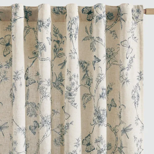 Miniatura 11 de JINCHAN Cortinas florales de lino para sala de estar, cortinas negras de estilo granja francesa de campo, cortinas de 63 pulgadas de largo, cortinas