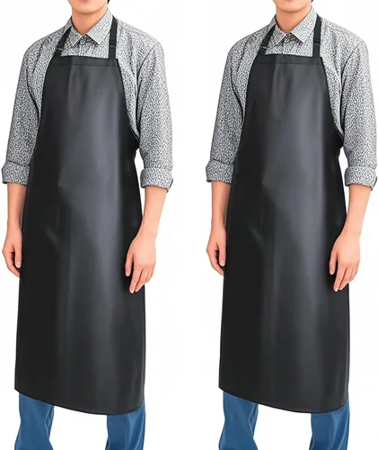 Delantal de vinilo de goma impermeable de 40 pulgadas, delantal de chef resistente negro 2 piezas negras