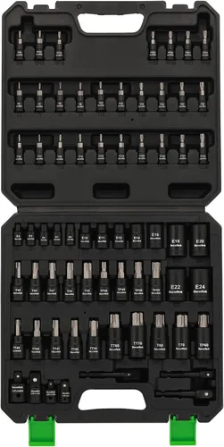 Miniatura 8 de TecoTek Juego de 67 piezas Master Torx Bit Socket y Enchufe Torx Externo, unidades de 1/4", 3/8" y 1/2", acero S2 y Cr-V, E4 - E24, T6 - T70, TT6