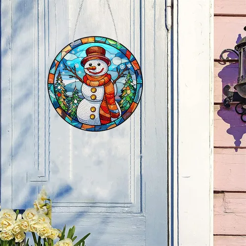 Miniatura 3 de LUSandy Adorno colgante 5D, kit de letrero de pintura de diamante, muñeco de nieve de Navidad, arte de cristal acrílico, arte de pared, decoración