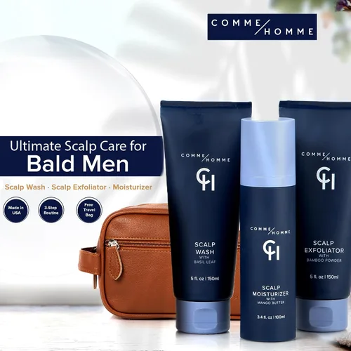 Miniatura 2 de Comme Homme Paquete de cuidado del cuero cabelludo definitivo para hombres calvos, rutina de 3 pasos con lavado del cuero cabelludo, exfoliante e