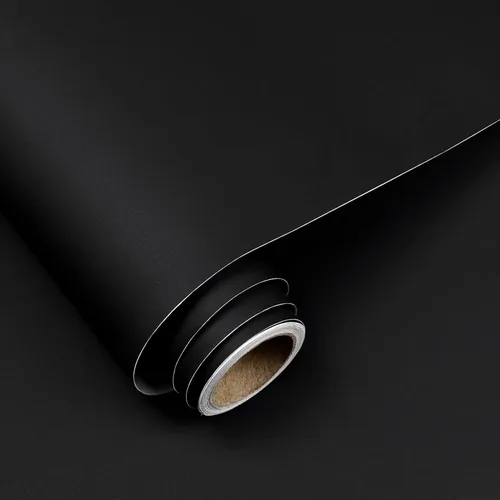 Papel Pintado Negro para Despegar y Pegar 15.7"x118" Papel de Contacto de Color Sólido Moderno Autoadhesivo Extraíble de Vinilo para Paredes de