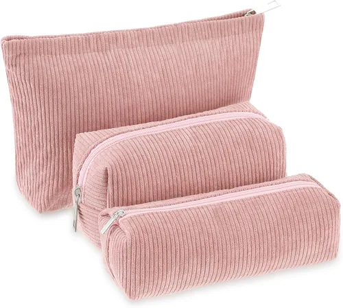 Miniatura 15 de Huhumy Juego de 3 bolsas de maquillaje para mujeres, bolsa cosmética de pana con sonrisa estética, bolsa de viaje para artículos de tocador, linda