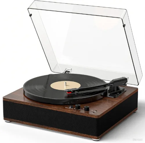 Reproductor de discos de vinilo vintage de tamaño completo, tocadiscos de 3 velocidades con contrapeso, entrada y salida Bluetooth, altavoces