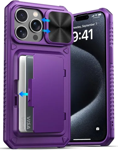 Miniatura 17 de ATATOO Funda para iPhone 17, tarjetero integrado (almacena 3-5 tarjetas) y funda para cámara deslizante y bloqueo RFID, protección de grado militar