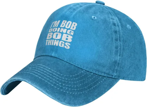 Miniatura 13 de Gorra de béisbol con texto en inglés "I'm Bob Doing Bob Things Distressed Dad", gorra de béisbol para hombre de los años 90, de mezclilla lavada