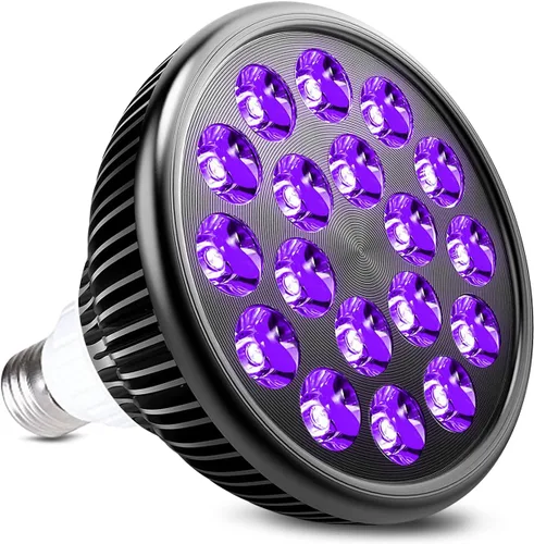 KINGBO Bombilla negra, bombillas LED de 36 W E26 PAR38 que brillan en la oscuridad, LED de 395 nm para fiesta de luz negra, arte fluorescente,