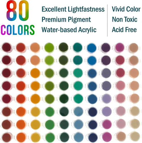Miniatura 2 de U.S. Art Supply Juego de pintura acrílica, kit de pintura de 80 colores para lienzo, madera, roca y manualidades, pinturas artísticas no tóxicas