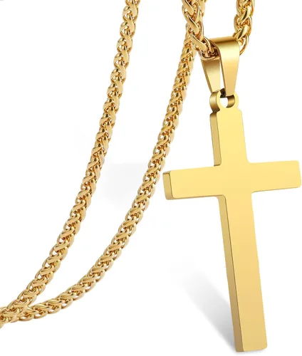 RS Collar de cruz para hombres niños y mujeres de 16 a 24 pulgadas cadena con colgante de cruz de acero inoxidable regalo religioso Acero inoxidable