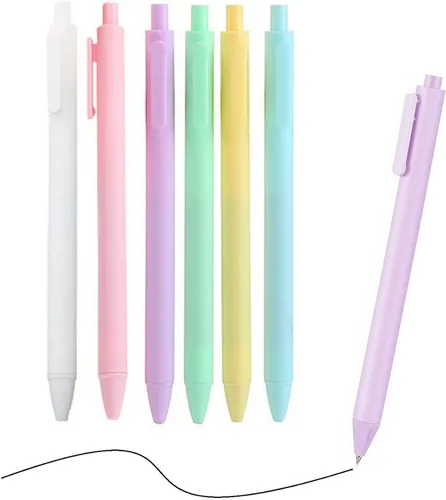 Paquete de 6 bolígrafos retráctiles de tinta de gel de color caramelo, macarons de color negro, punta extrafina de 0.020 in, lindos bolígrafos para