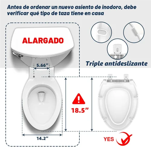 Miniatura 4 de Asiento de inodoro alargado elevado para personas mayores, Cierre Lento, Asiento de inodoro elevado, Resistencia Pesada, Nunca se afloja, Asiento