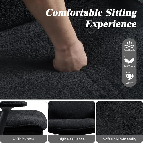 Miniatura 6 de Kassipo Silla de oficina con patas cruzadas con ruedas y brazos abatibles, silla de escritorio tapizada con cruz, sillas de asiento ancho para Negro