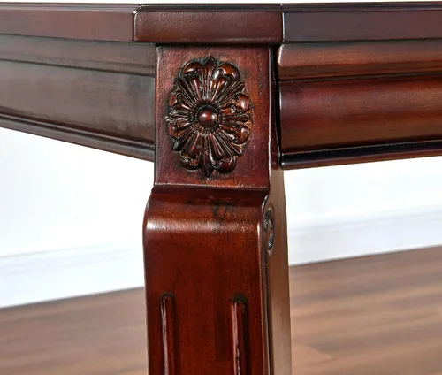 Miniatura 8 de PADMA HOUSE Mesa de comedor tradicional de madera maciza para 6, 59 pulgadas de largo, mesa rectangular de madera con patas curvas, escritorio