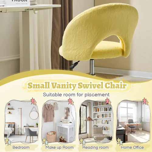 Miniatura 8 de VINGLI Silla de tocador pequeña con ruedas de piel sintética para niñas, bonita silla de escritorio de oficina sin brazos de altura ajustable