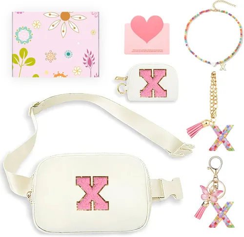 Miniatura 28 de Regalos de moda para niñas adolescentes, cangurera con monograma para niña con llavero, collar, dijes de taza, tarjeta de felicitación y caja