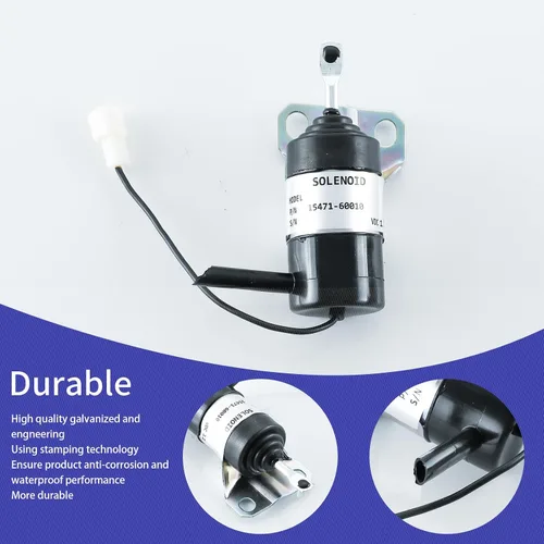 Miniatura 3 de 15471-60010 Solenoide de apagado de combustible 052600-1000 15471-60013 Reemplazo para Kubota R400B R410 R410B R420 R510 R510B R520 Solenoide