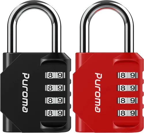 Miniatura 9 de Puroma Paquete de 2 Candado de Combinación para Casillero de 4 Dígitos al Aire Libre Impermeable para Escuela, Gimnasio, Deportes, Cerca, Caja