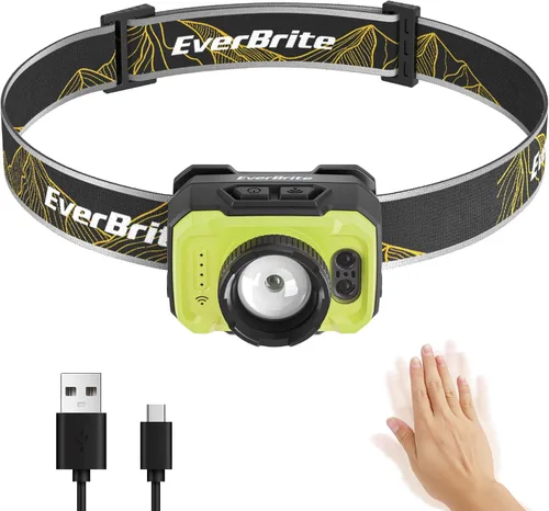 Miniatura 11 de EverBrite Linterna frontal de 600 lúmenes, faro recargable con 4 modos, lámpara de cabeza súper brillante con foco y luz de inundación, sensor
