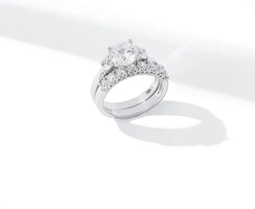 Miniatura 6 de Tienda Essentials Sterling Silver Platinum Plated Infinite Elements Cubic Zirconia Three Stone Ring (previously Tienda Collection)