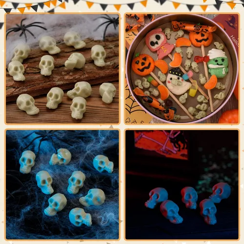 Miniatura 5 de 115 mini cabezas de calavera de plástico, calaveras en miniatura, figuras de calavera de Halloween para bromas de Halloween, bar, decoración de mesa
