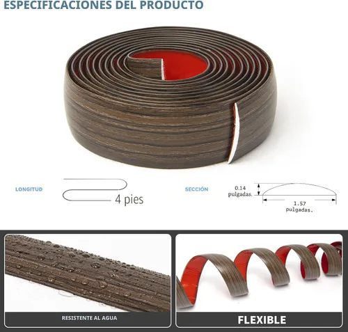 Miniatura 5 de Art3d Tira autoadhesiva de vinilo de 4 pies para transición de piso, tira laminada divisora plana para unir huecos, transición de umbral de Marrón