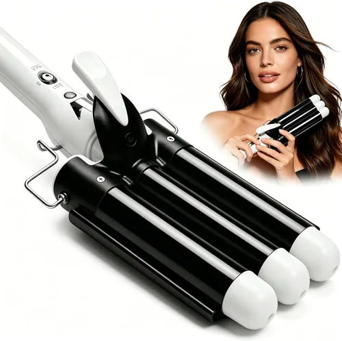 Crimpadora de cabello rizador de tres barriles: herramienta de pelo Aleath de doble voltaje, rizador de hierro de 1 pulgada y 3 barriles