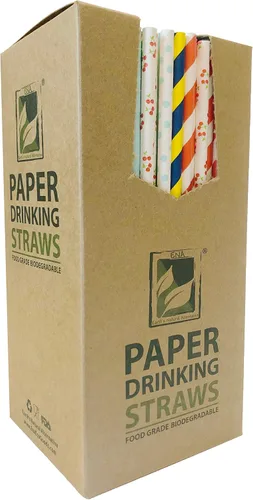 Miniatura 7 de Pajitas de papel a rayas verdes (250 unidades) de 7.75 pulgadas de largo, 0.236 in de diámetro, ecológicas, biodegradables, popotes desechables